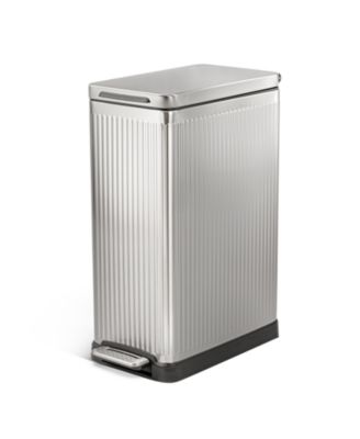 Кухонное мусорное ведро Home Zone Living объемом 12 галлонов Slim с педалью, плавно закрывающейся крышкой и корпусом из нержавеющей стали, серебристый