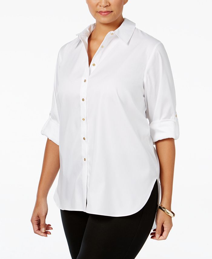 Calvin Klein Plus Size HighLow ButtonFront Shirt & Reviews Tops Plus Sizes Macy's