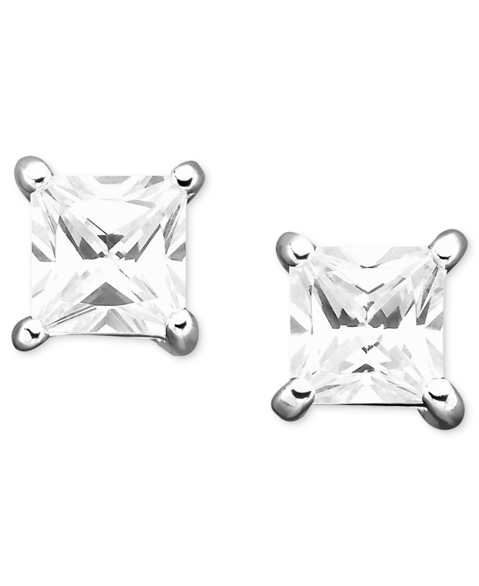 Brilliant Sterling Silver Earrings, Cubic Zirconia Princess Cut