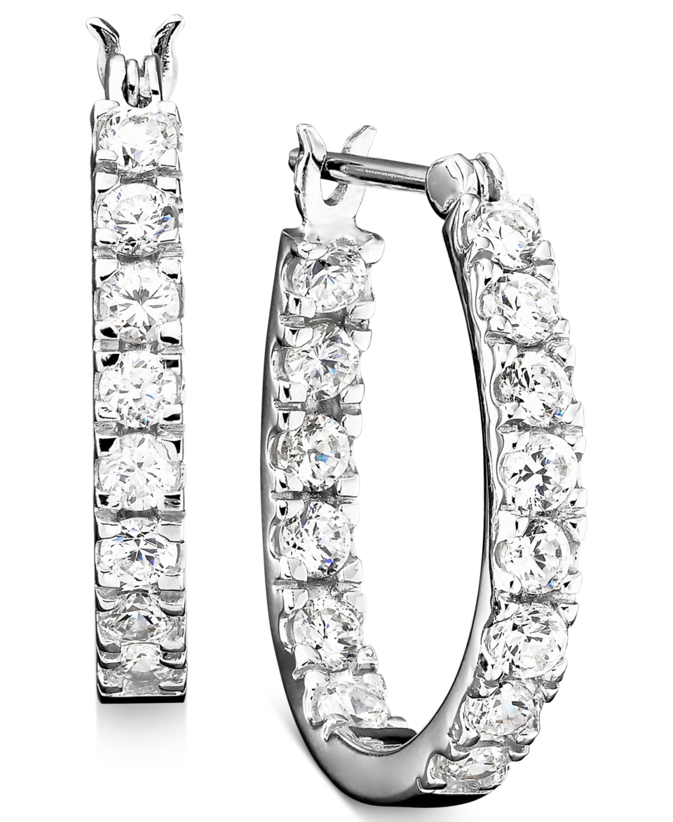 CRISLU Earrings, Platinum over Sterling Silver Cubic Zirconia Hoop