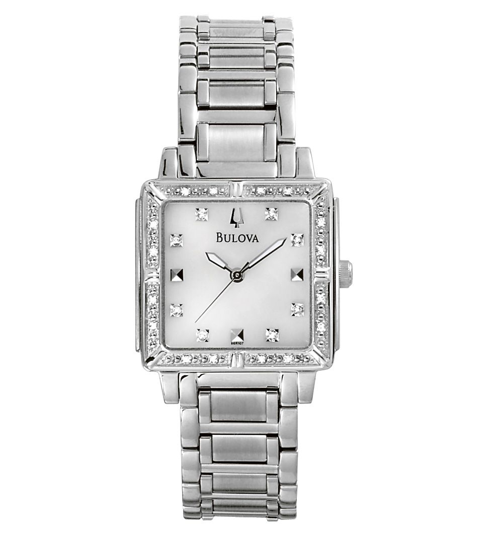 Bulova Womens Diamond Accent Chronograph Stainless Steel Bracelet Watch 29mm 96R000   Watches   Jewelry & Watches