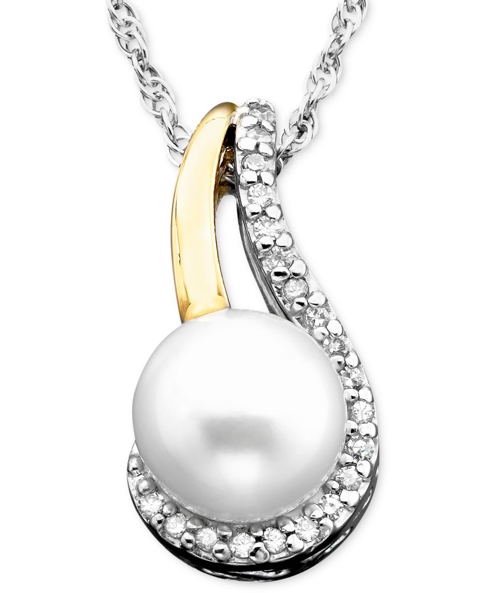 14k Gold & Sterling Silver Cultured Freshwater Pearl & Diamond Accent