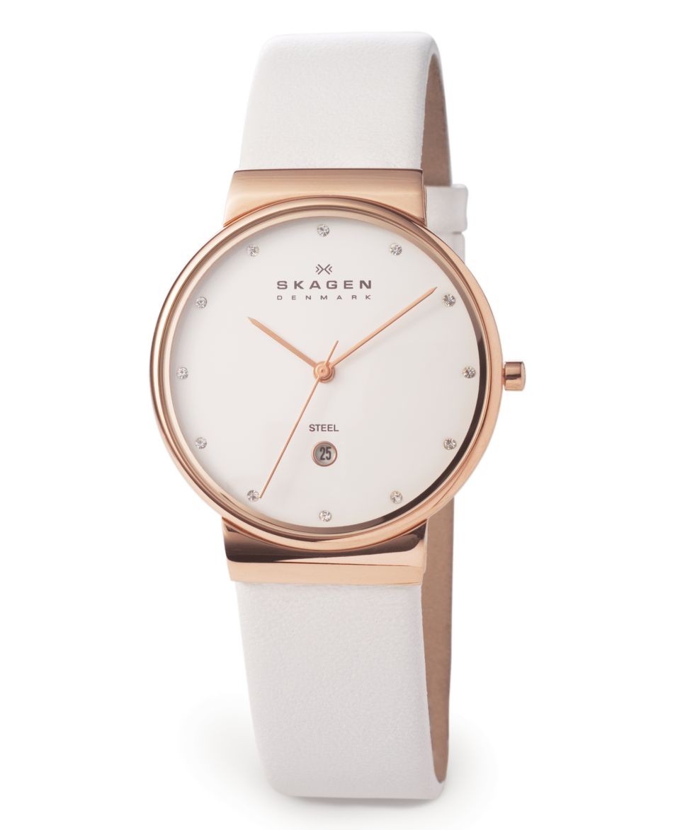 Skagen Denmark Watch, Womens White Leather Strap 355LRLW   Watches   Jewelry & Watches