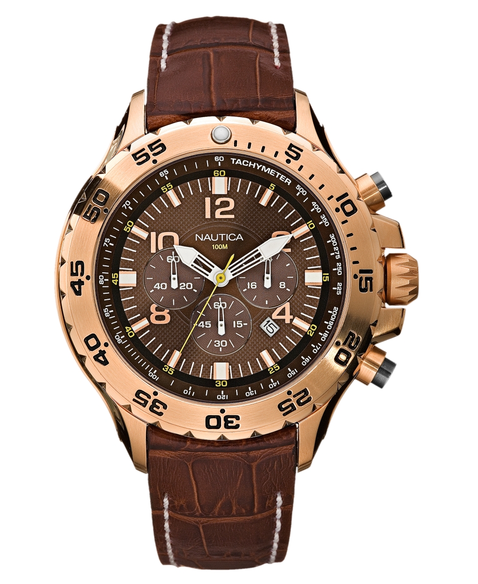 Nautica Watch, Mens Chronograph Brown Leather Strap N18522G