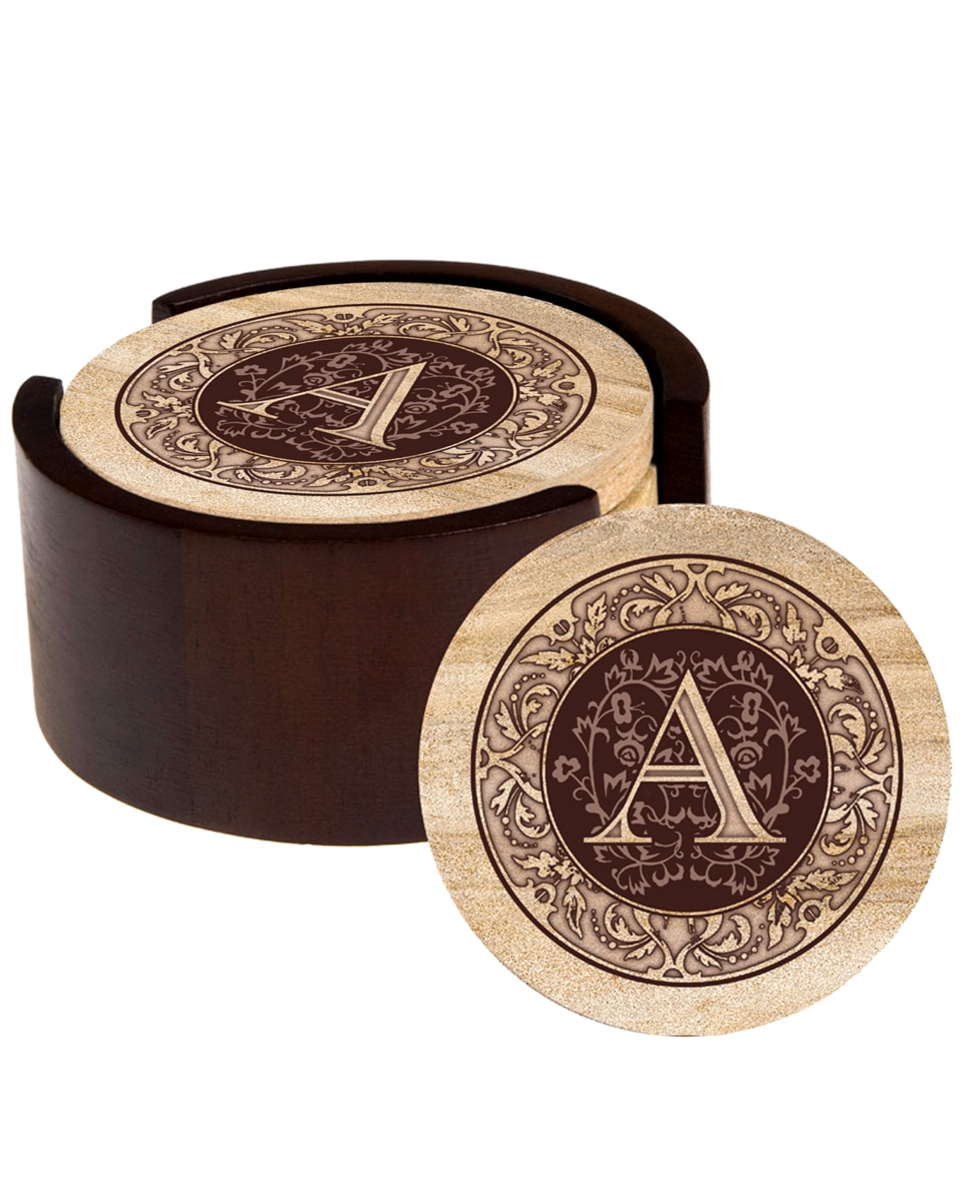 Thirstystone Monogram Coasters with Walnut Holder