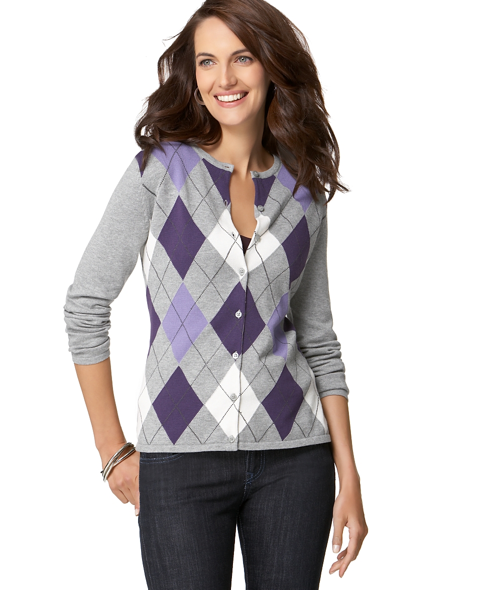    Karen Scott Sweater, Long Sleeve Argyle Cardigan customer 