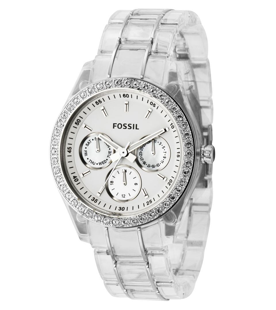 Fossil Womens Clear Plastic Bracelet Watch ES2364   Watches   Jewelry & Watches