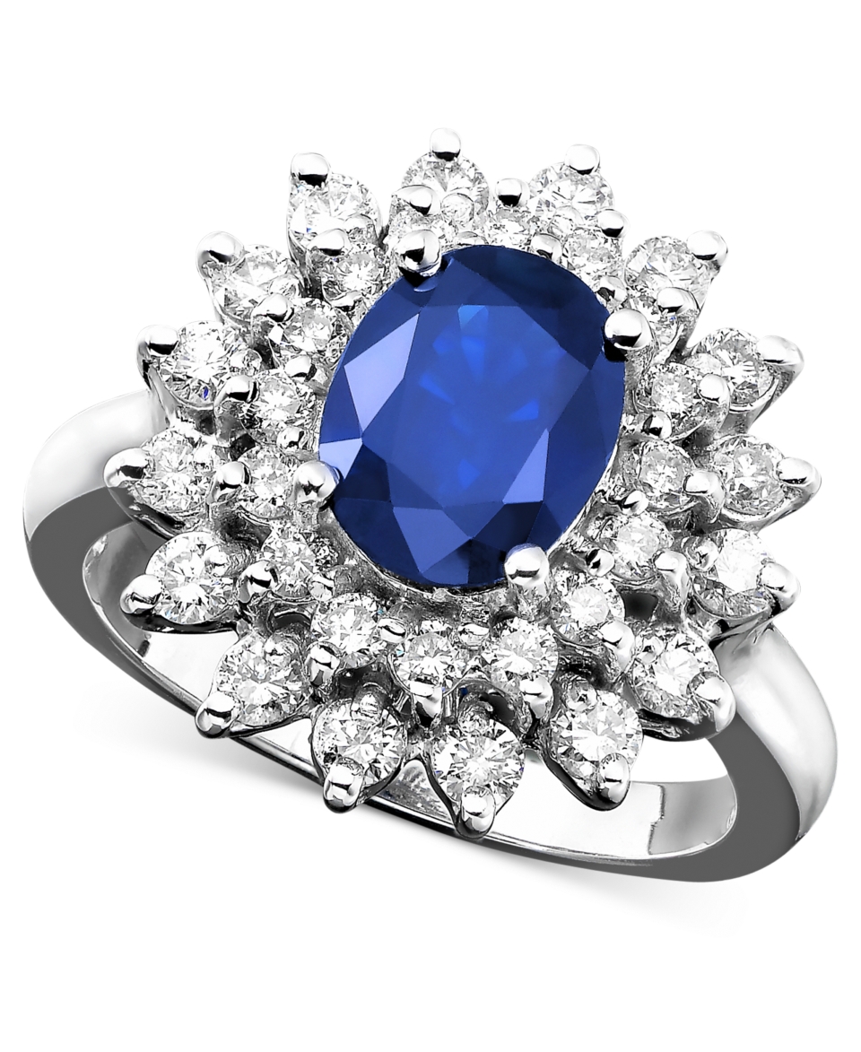 Royalty Inspired by EFFY Sapphire (1 9/10 ct. t.w.) and Diamond (1 ct. t.w.) Oval Ring in 14k White Gold   Rings   Jewelry & Watches