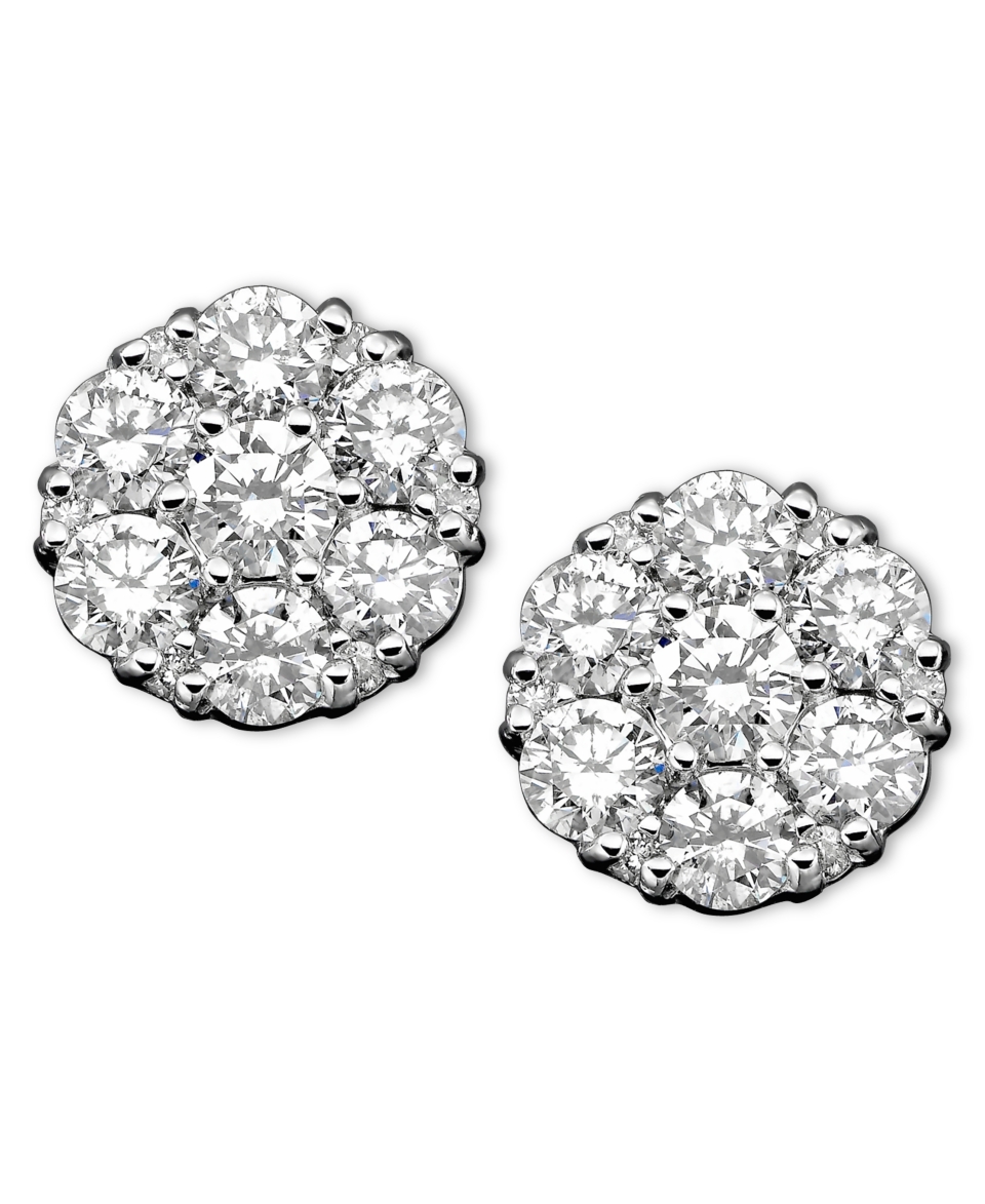 Diamond Earrings, 14k White Gold Diamond Cluster (2 ct. t.w