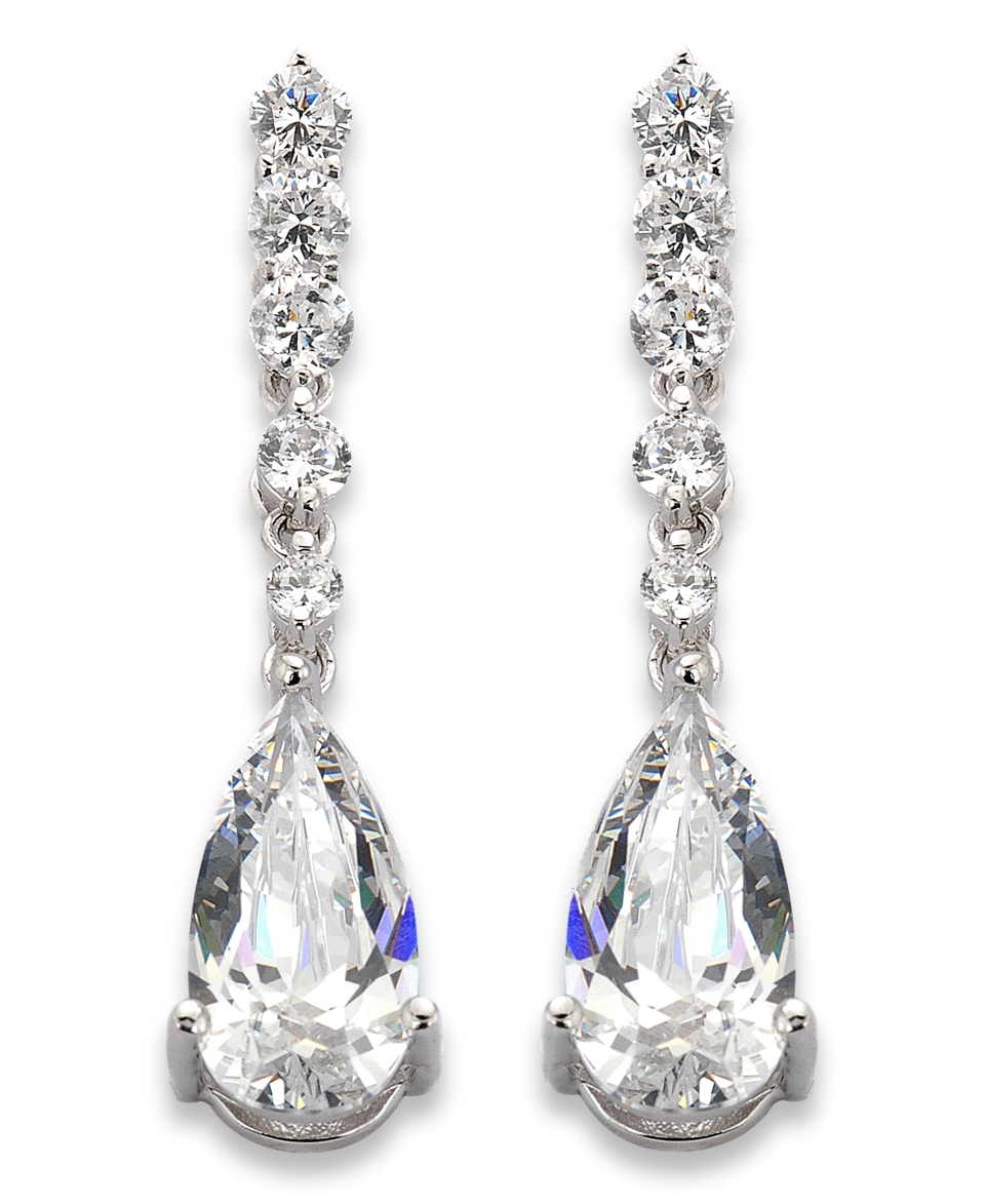 CRISLU Earrings, Platinum Over Sterling Silver Cubic Zirconia Teardrop