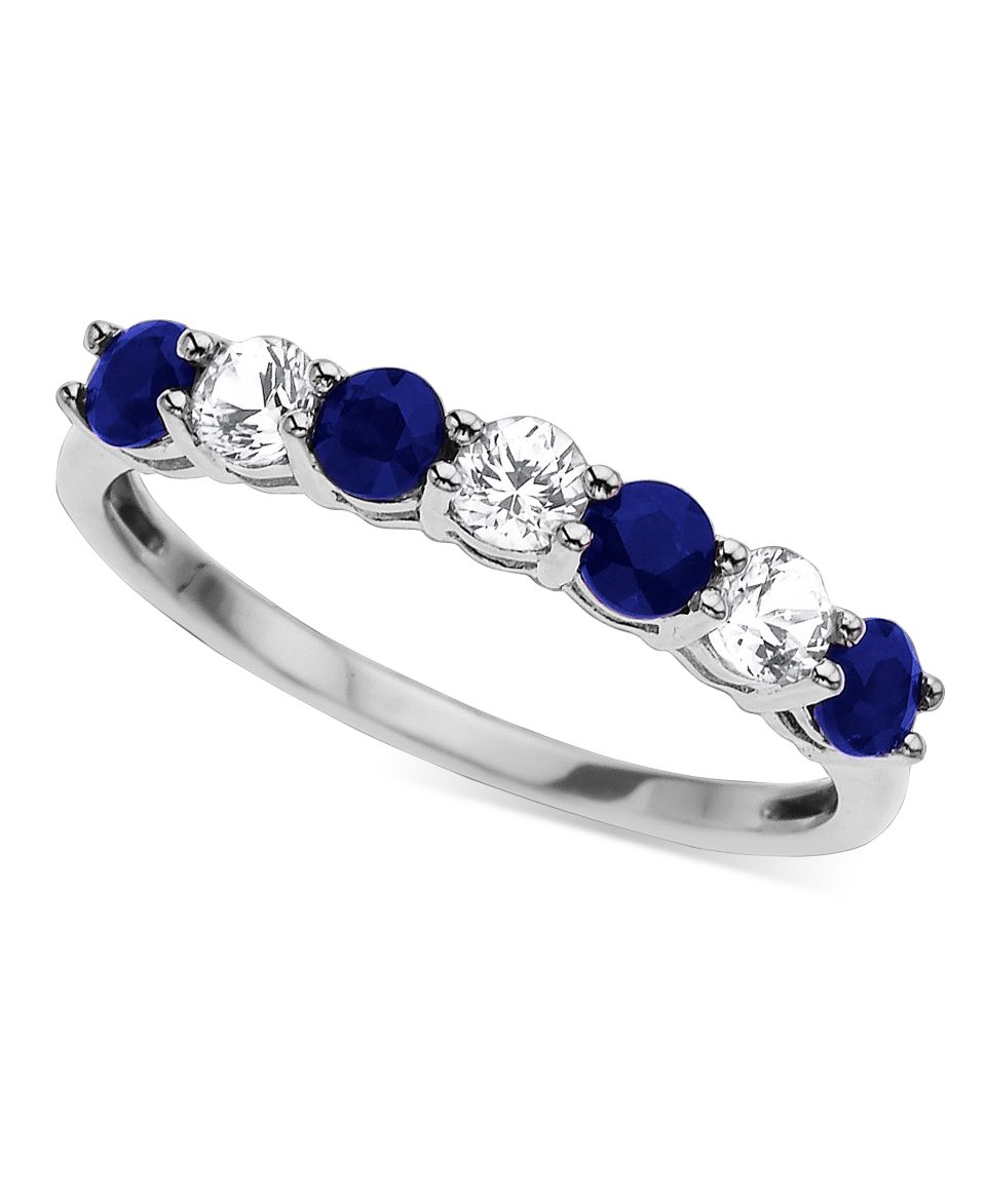 14k White Gold Ring, White and Blue Sapphire (1 ct. t.w.)