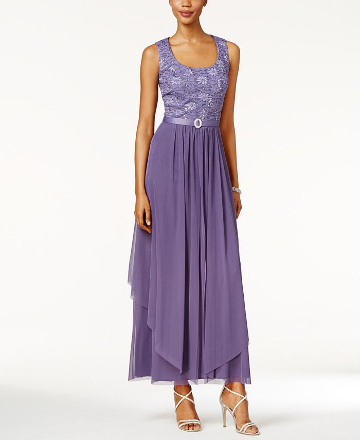 r&m richards sequined lace belted gown and jacket