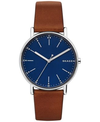Мужские часы Skagen Signatur на коричневом кожаном ремешке 40 мм SKW6355