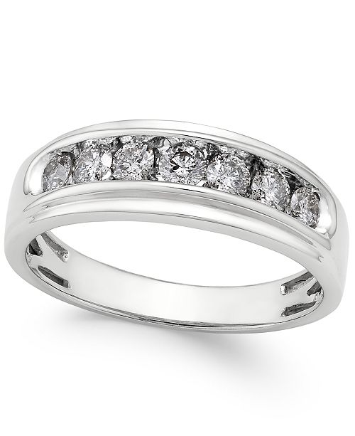 Macy S Men S Diamond Band 3 4 Ct T W In 10k White Gold Reviews Rings Jewelry Watches Macy S