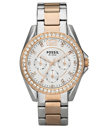Fossil Women's Chronograph Riley Two Tone Stainless Steel Bracelet ...