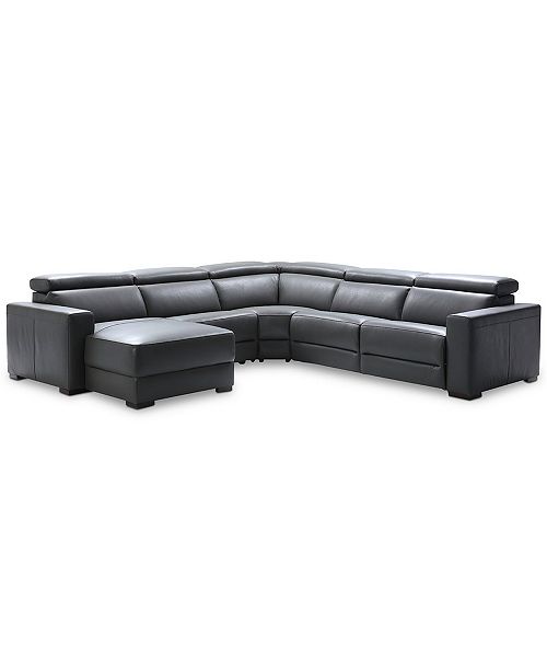 Furniture Nevio 124 5 Pc Leather Sectional Sofa With Chaise 1 Power Recliner And Articulating Headrests Created For Macy S Reviews Furniture Macy S