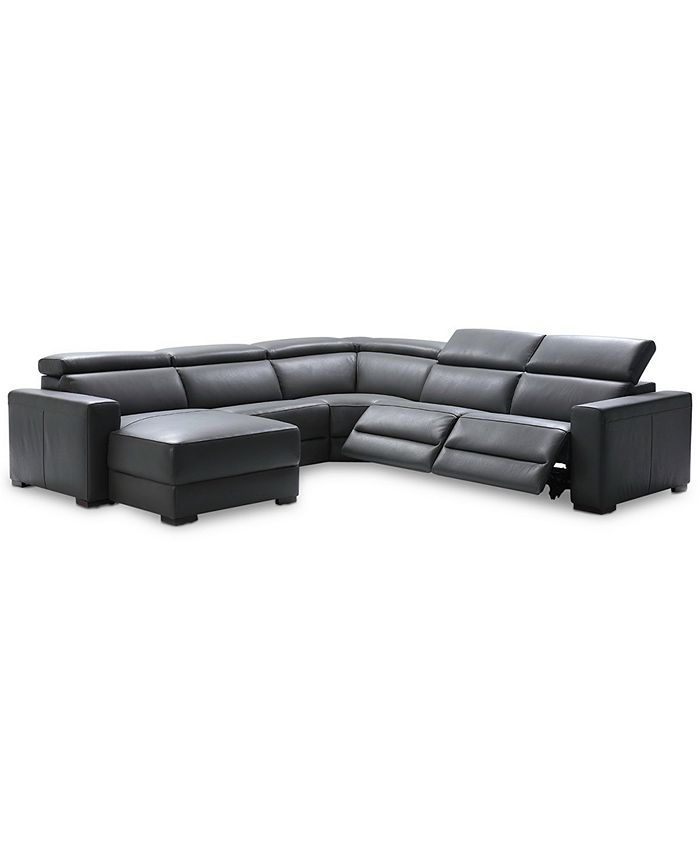 Furniture Nevio 5 Pc Leather Sectional Sofa With Chaise 2 Power Recliners And Articulating Headrests Created For Macy S Reviews Furniture Macy S