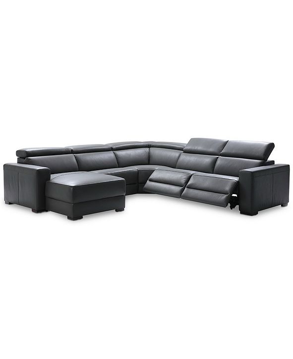 Furniture Nevio 5pc Leather Sectional Sofa with Chaise, 2 Power
