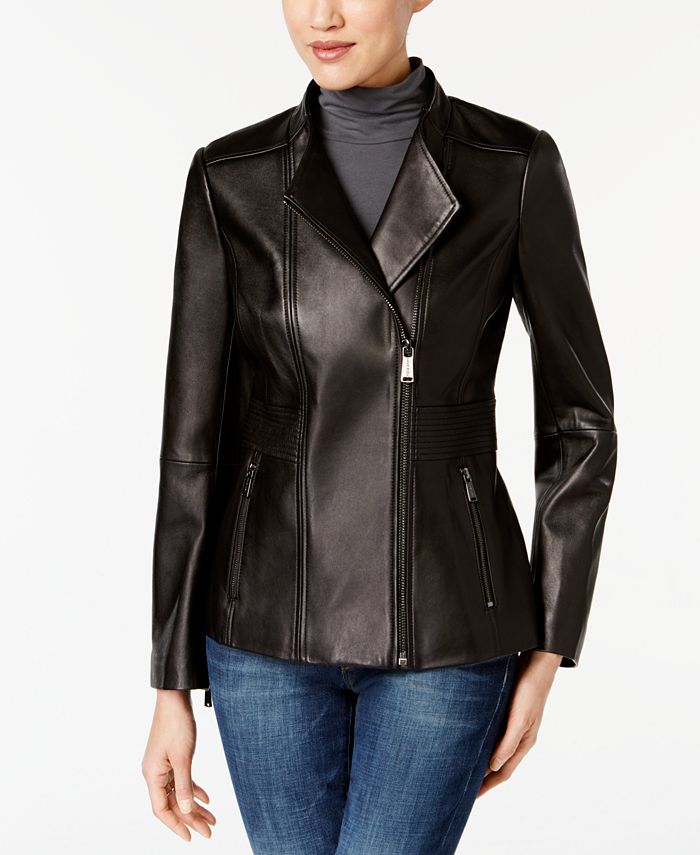 Anne Klein Asymmetrical Leather Jacket & Reviews - Coats - Women - Macy's