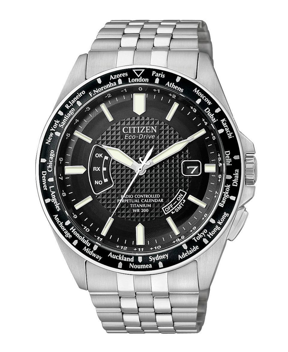 Citizen Watch, Mens Eco Drive World Time Titanium Bracelet 45mm