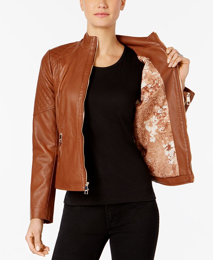 GUESS StandCollar FauxLeather Jacket & Reviews Coats Women Macy's