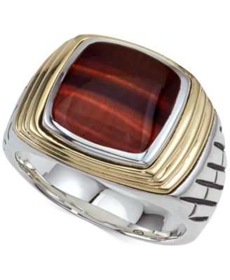 14k gold tiger eye men's ring