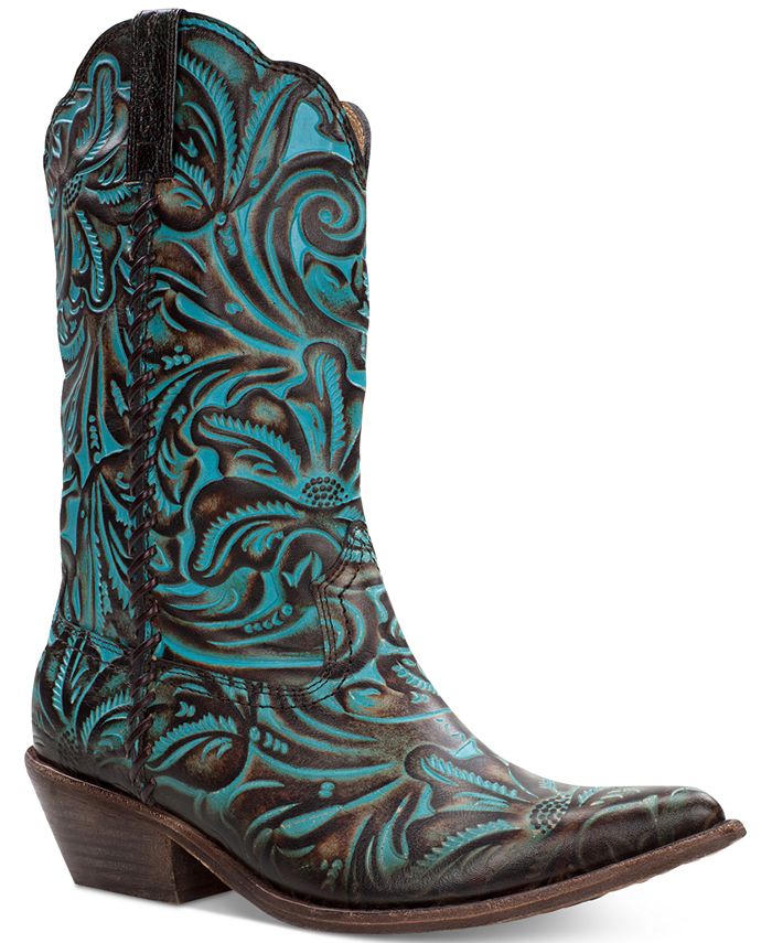 Patricia Nash Bergamo Turquoise Tooled Western MidShaft Boots