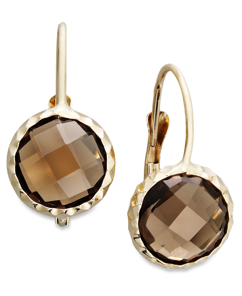 14k Gold Earrings, Bezel Set Smokey Quartz Drop (3 3/4 ct. t.w.)   Jewelry & Watches