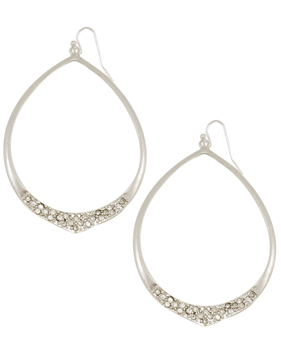 Jessica Simpson Earrings, Silver Tone Crystal Drop Hoops