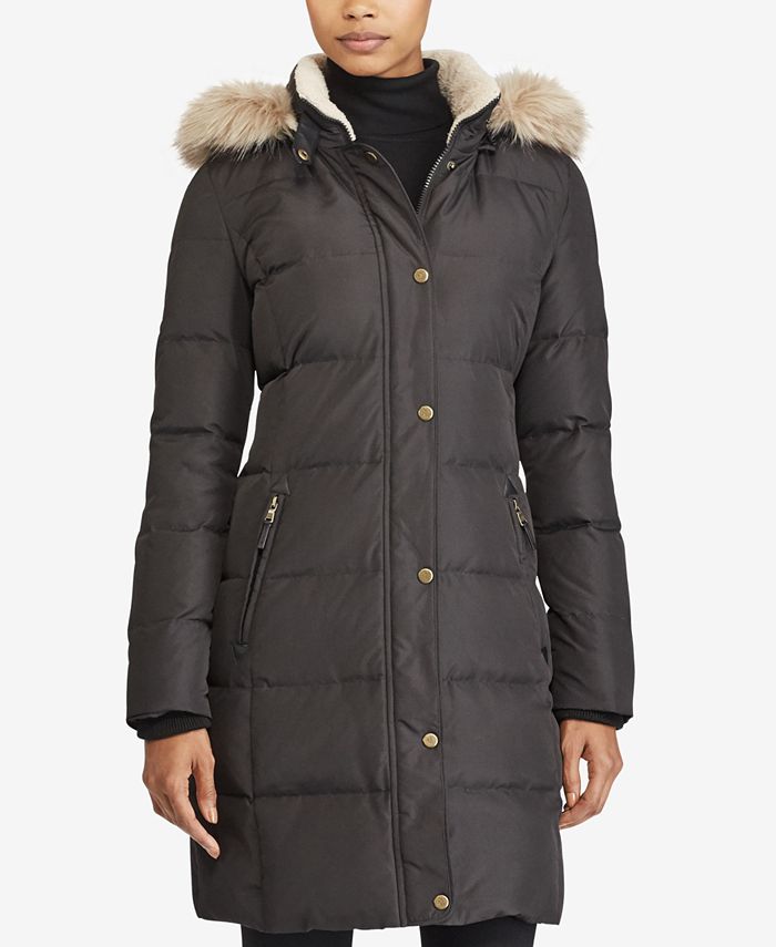 Faux fur trim long quilted coat lauren ralph lauren Clearance