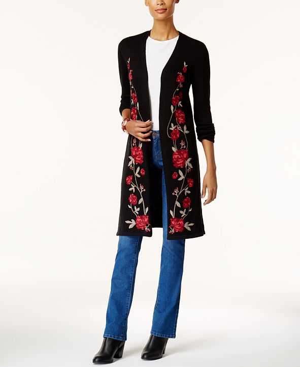 Style & Co Embroidered Duster Cardigan, Created for Macy's & Reviews