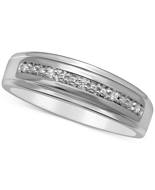 Macy S Men S Diamond Accent Wedding Band In 14k White Gold Reviews Rings Jewelry Watches Macy S