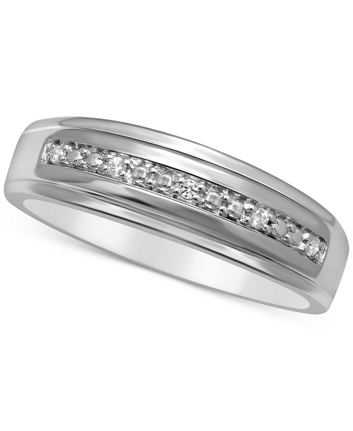 Macy�s Men�s Diamond Accent Wedding Band in 14k White Gold