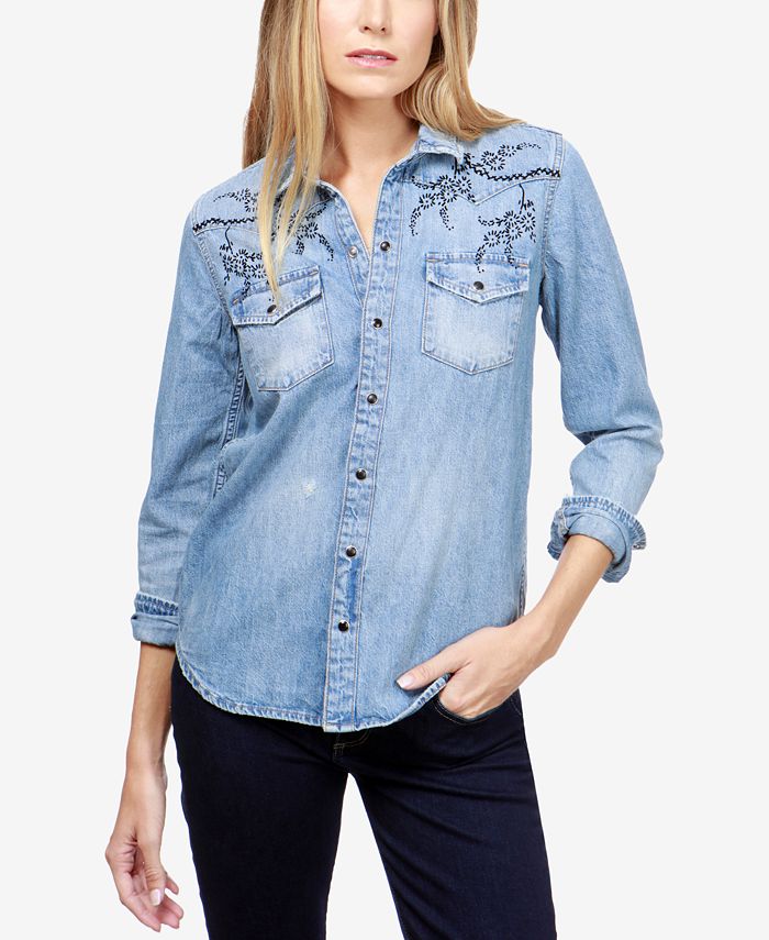 Lucky Brand Cotton Denim Western Shirt & Reviews - Tops - Women - Macy's