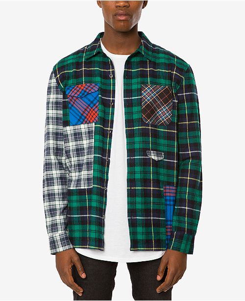 Jaywalker Men S Pieced Patchwork Plaid Flannel Shirt Reviews Casual Button Down Shirts Men Macy S