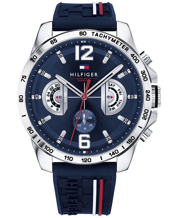 Tommy Hilfiger Men&#39;s Navy Silicone Strap Watch 46mm & Reviews - Watches - Jewelry & Watches - Macy&#39;s