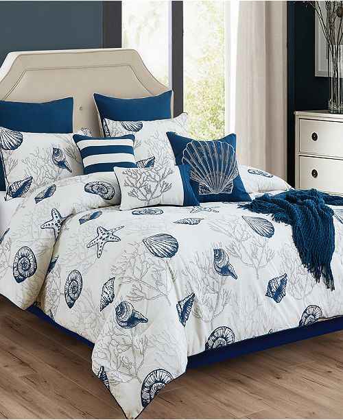 Hallmart Collectibles Closeout Deandra 10 Pc Seashell Print Queen Comforter Set Reviews Bed In A Bag Bed Bath Macy S