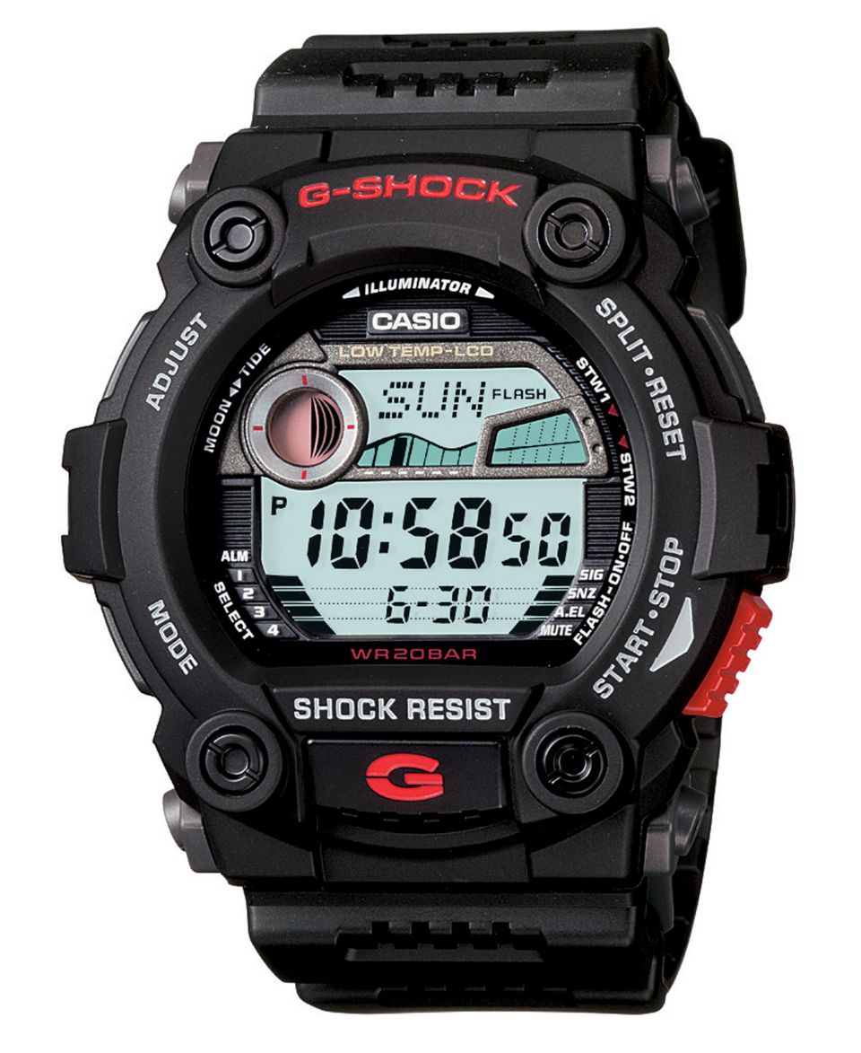 Shock Watch, Mens Digital Tidegraph Black Resin Strap 53x55mm