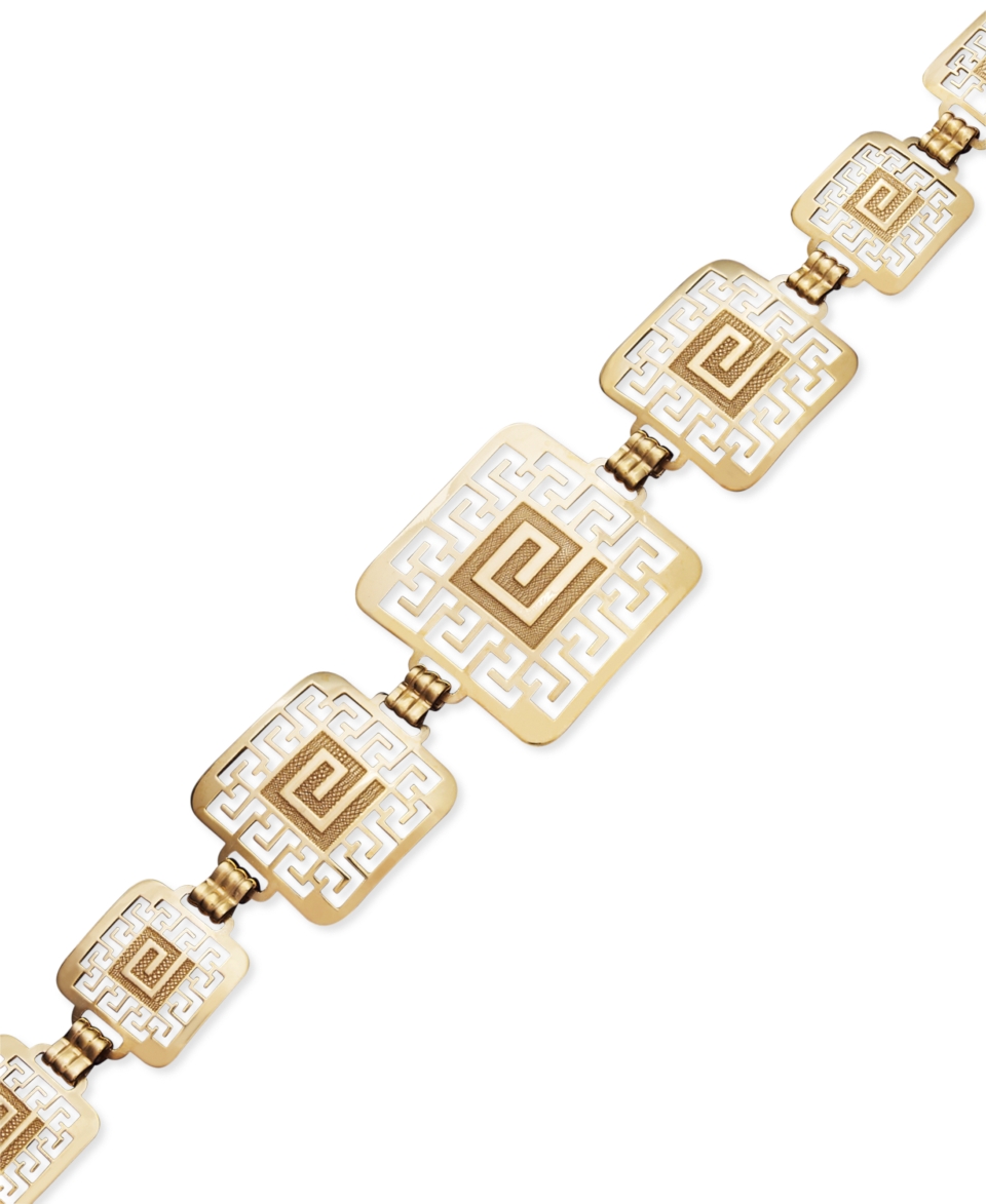 14k Gold over Sterling Silver and Sterling Silver Bracelet, Greek Key