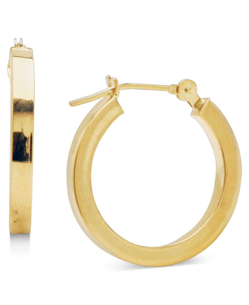 14k Gold Earrings, Polished Square Hoops