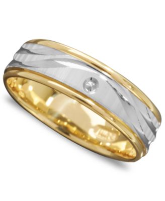 14k White Gold Ring, Wave Engraved Band 