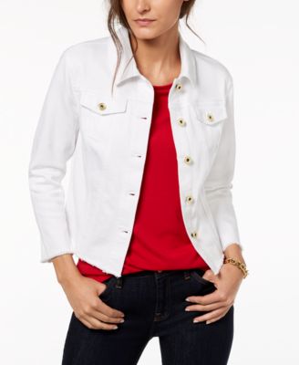 frayed white denim jacket