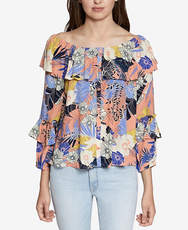 Sanctuary Avery Cotton FloralPrint Ruffled Blouse & Reviews Tops