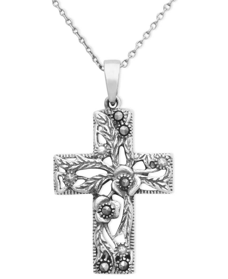 Genevieve & Grace Sterling Silver Necklace, Marcasite Cross Pendant