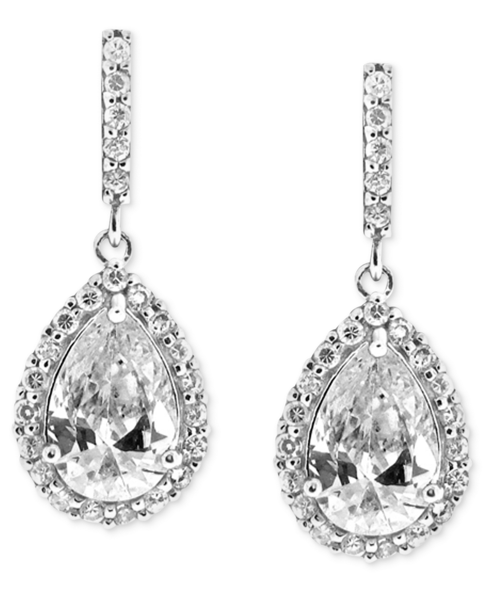 Brilliant Sterling Silver Earrings, Cubic Zirconia Pave Teardrop