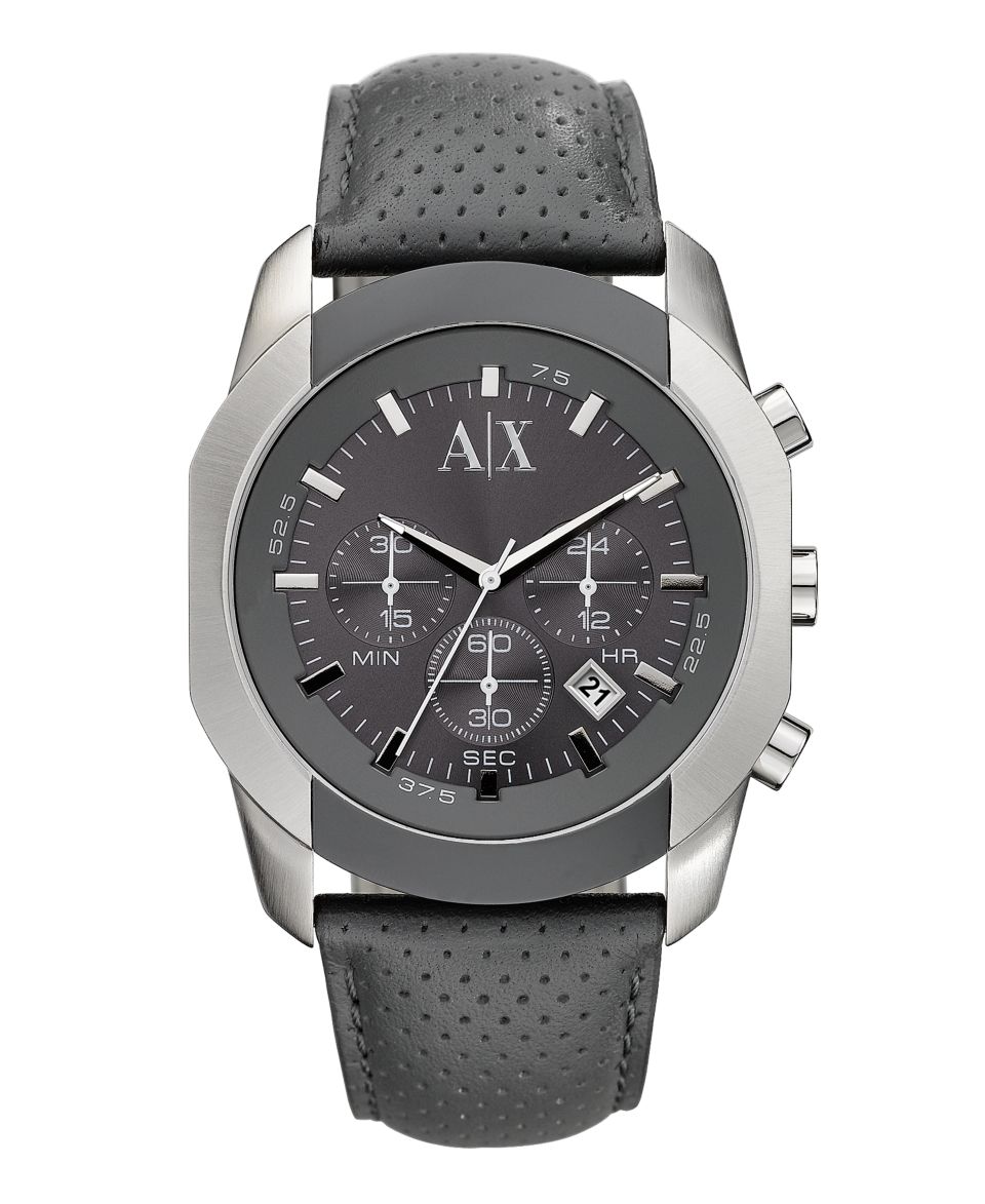 Armani Exchange Watch, Mens Chronograph Gray Perforated Leather