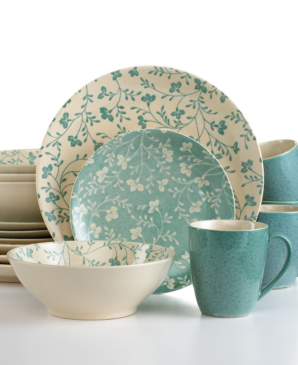 Sango Fresh Flowers Aqua 16 Piece Set   Casual Dinnerware   Dining & Entertaining