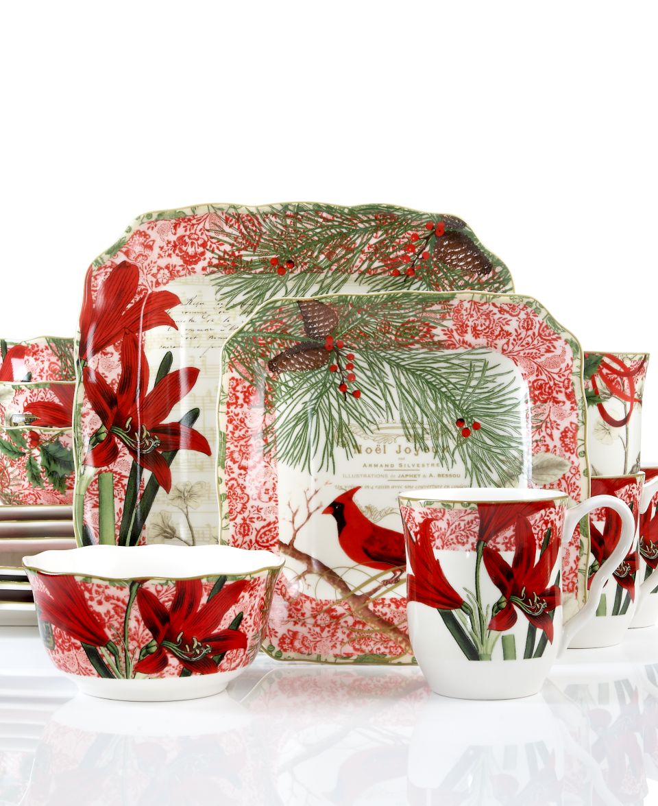 222 Fifth Dinnerware, Holiday Decoupage 16 Piece Set