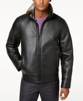 calvin klein men's faux shearling lined leather moto jacket