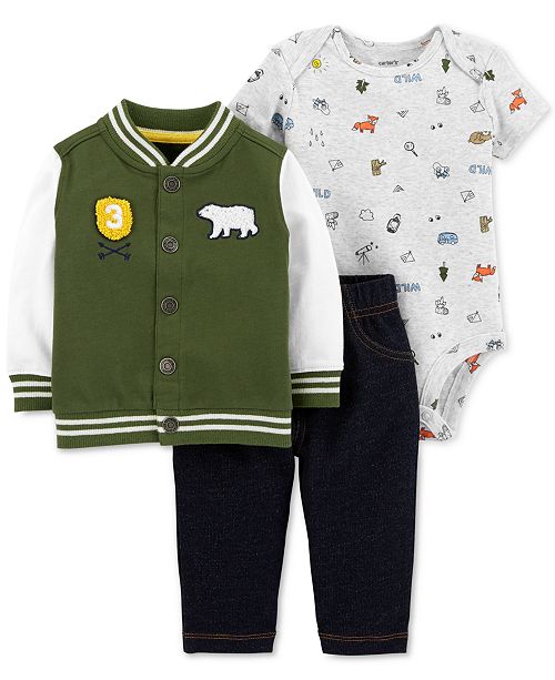 Carter S Baby Boys 3 Pc Wilderness Varsity Jacket Outfit Set Reviews Sets Outfits Kids Macy S